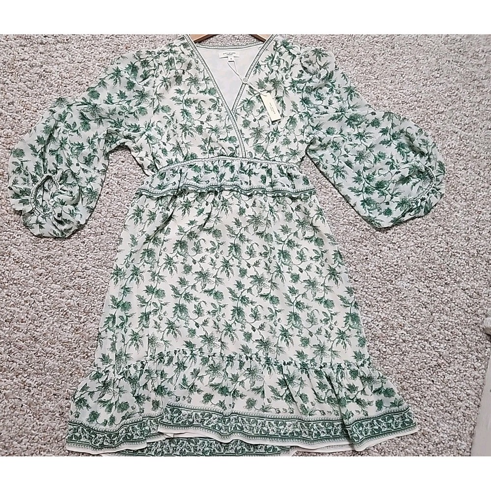 MAX STUDIO LONDON Small WOMEN'S DRESS GREEN FLORAL V neck NWT